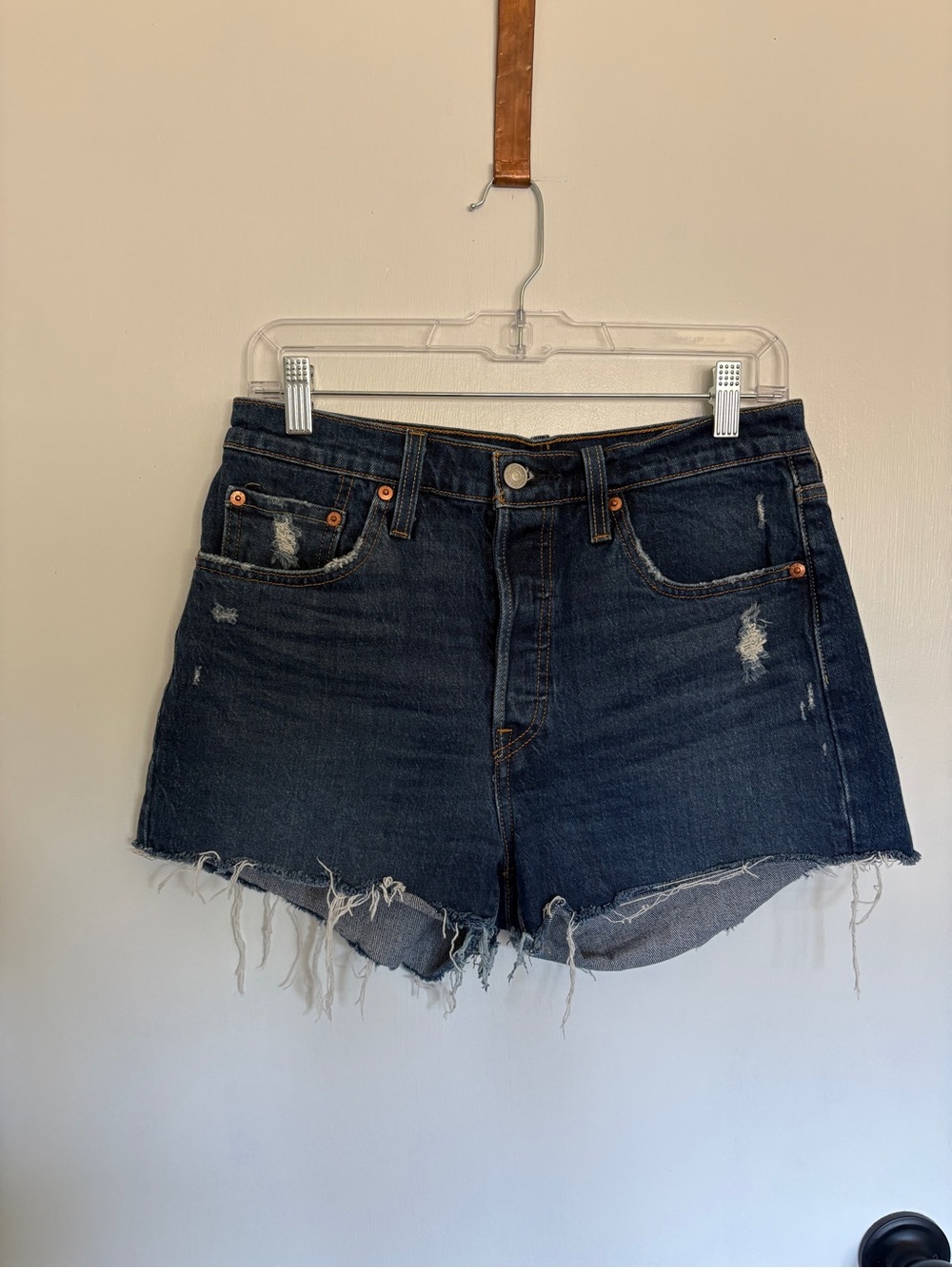 Levi's Dark Blue Distressed Denim Shorts